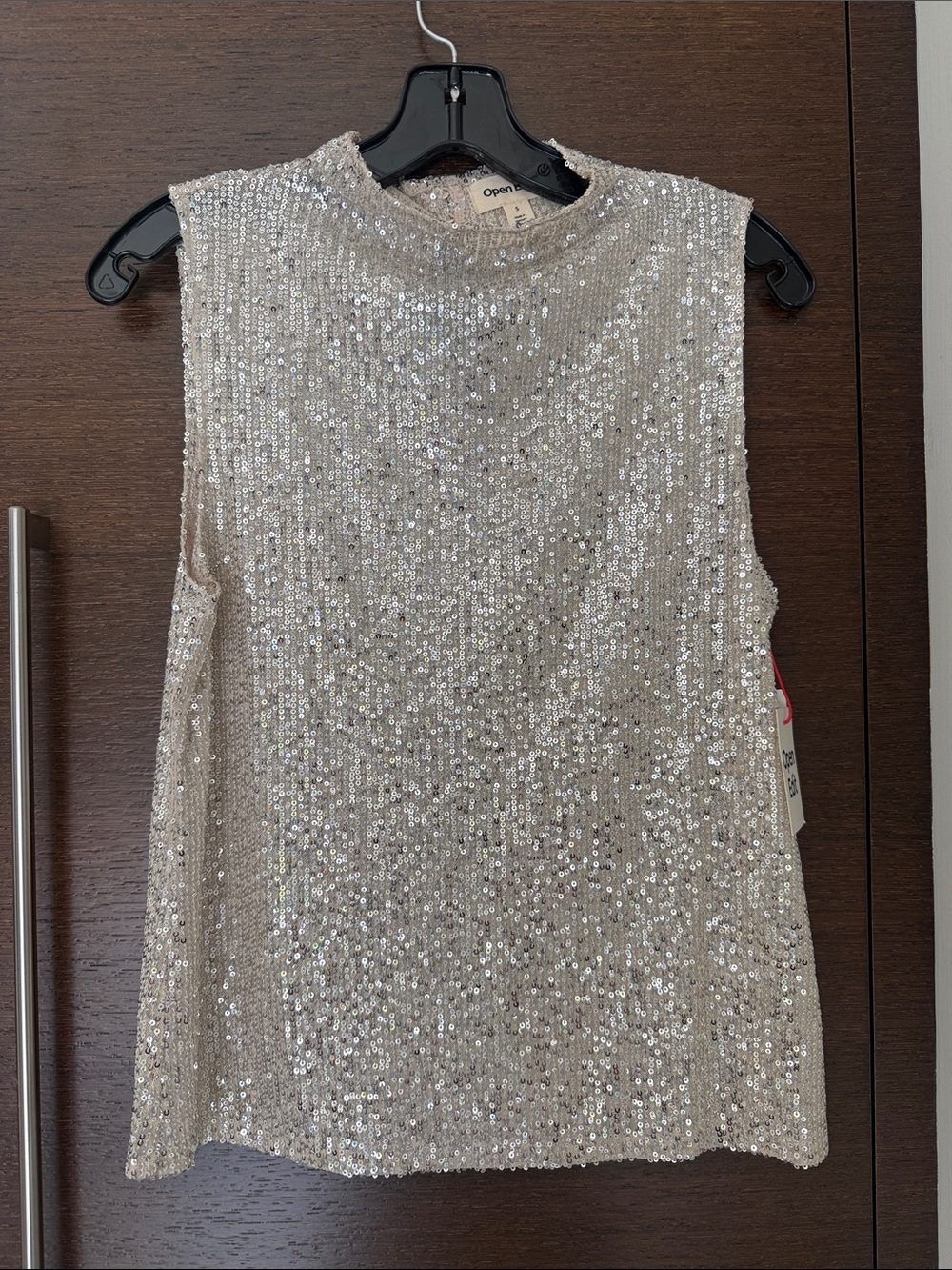 Open Road Silver Sequin Sleeveless Mock Neck Top